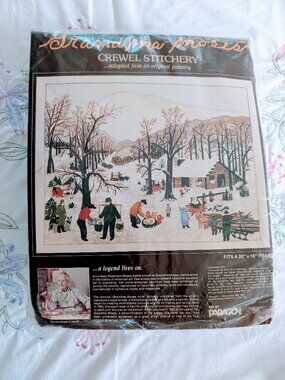 VTG 1983 Paragon Needlecraft Kit 0202 Grandma Moses Sugaring Off Open Box Stitch